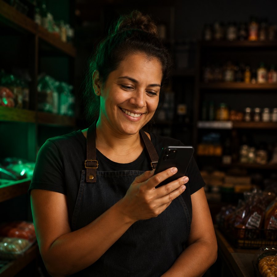 Lojista atendendo os clientes pelo WhatsApp com o Vendaço